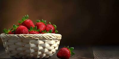 Strawberry fruit on basket copy space background, AI Generated photo