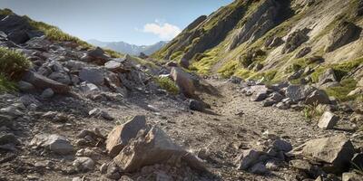 deslizamiento de rocas en el sierras, ai generado foto