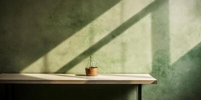 Wooden table and sun light shadow copy space blurred background, AI Generateand photo