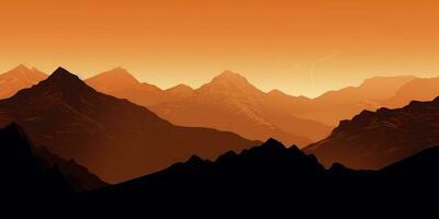 Yellow mountain silhouette background. AI Generated photo
