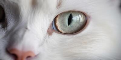 White cat closeup photo wallpaper background. AI Generated