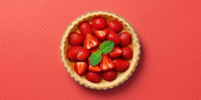 Strawberry pie cake blurred background, AI Generateand photo