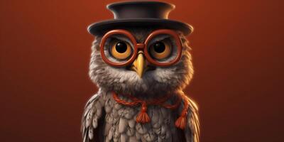 Little owl and hat animal clay cartoon animation, AI Generated photo