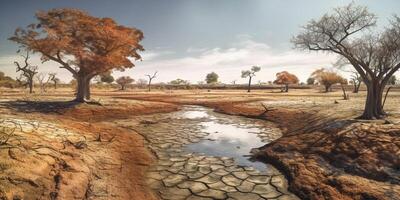 Drought affected landscapes natural disaster, AI Generated photo