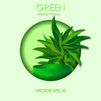 Green podium background with leaf. Vector illustration for your design. EPS10