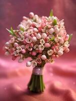 Waxflower wedding bouquet blurred background. AI Generated photo