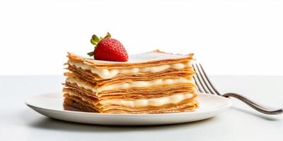 Milles crepes from piles of thin crepe dough with cream flavors. photo