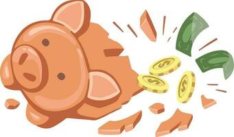 broken piggy bank, accumulation of wealth,   illustration vector