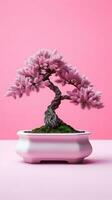 Bonsai pink tree wallpaper background. AI Generated photo