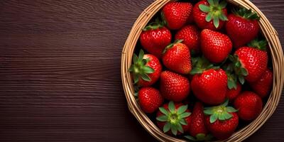 Strawberry fruit on basket copy space background, AI Generated photo