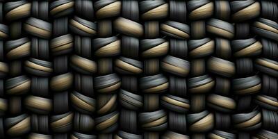 Black rattan wooden basket weaving background. AI Generated photo