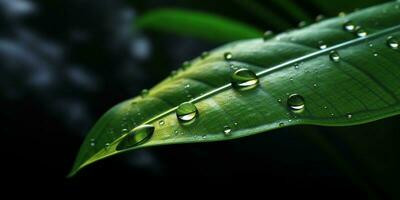 Waterdrop on leaf copy space blurred background, AI Generated photo