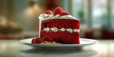 Red velvet cake tart blurred background, AI Generateand photo