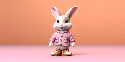 Little rabbit with hoodie cartoon animation, AI Generated photo