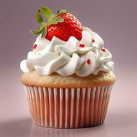 Cup cake strawberry dessert party food, AI Generated photo