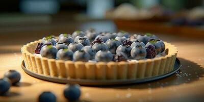 Blueberry fruit cake dessert blurred background, AI Generateand photo