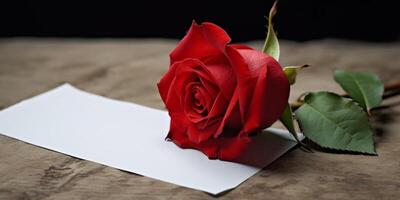 Blank paper note and flower for text copy space background photo