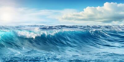 Blue ocean water copy space blurred background, photo