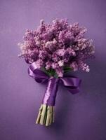 Statice flower wedding bouquet blurred background. AI Generated photo