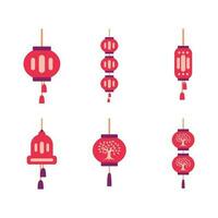 Red lantern light night festival event traditional celebration vector