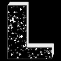 Black and white glitter pattern letter L 3D on black background. vector