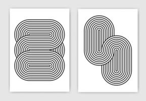 Black and white geometric posters with lines, set. Abstract Wall Art. vector