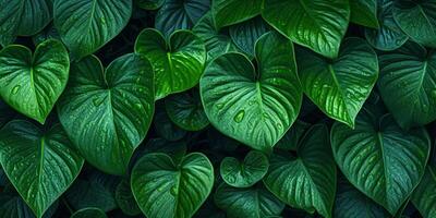 Dark green monstera leaves copy space background. AI Generated, photo