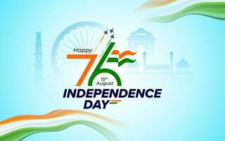 76 years of indian independence day vector greeting background with lettering