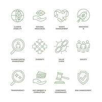 ESG Icons For Business Organization. Set of editable outline stroke icons related to Environment Social Governance isolated on white background flat vector illustration