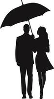 silhouette of a couple under the umbrella illustration vector