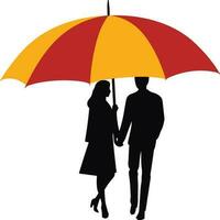 silhouette of a couple under the umbrella illustration vector