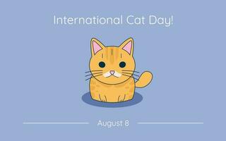 International Cat Day banner with cute flat cat on a light blue background, Cat Day invitation, celebration of August 8. vector