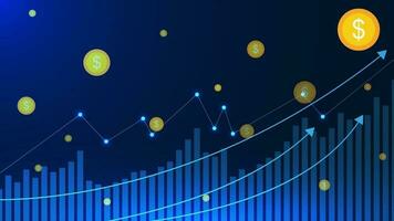 Business profit or financial investment and saving with dollar coin. Graph chart for company finance report background design concept. Vector illustration.