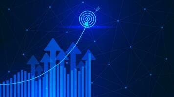 Financial investment or company report graph. Calculating financial data for long term investment growth goals with target symbol. Vector illustration.