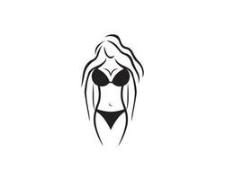 Creative bikini women fashion store logo design with model woman shape vector concept.