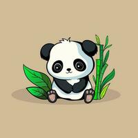 linda bebé panda comer bambú vector icono ilustración. panda mascota dibujos animados personaje. animal icono concepto blanco aislado. plano dibujos animados estilo adecuado para web aterrizaje página, bandera, volantes, pegatina, tarjeta