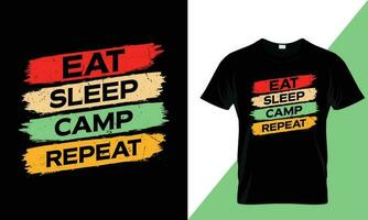 comer dormir acampar repetir tipografía aventurero camiseta diseño vector