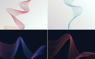 Set of 4 geometric wave pattern background Abstract waving line vector