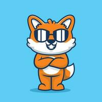 Cute fox with sunglasses cartoon vector illustration isolated