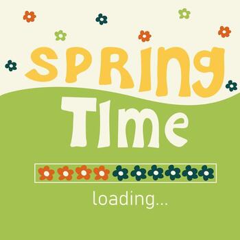Springtime loading. Handwritten slogan with progress bar. vector