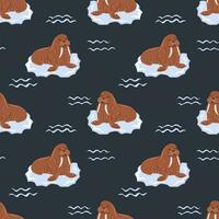 Seamless pattern with Walruses. Marine dweller. Concept of sea and ocean life vector