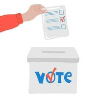 Hand putting paper in the ballot box vector