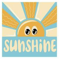 Sunshine. Abstract retro poster with cute sun. Seventies, groovy background vector