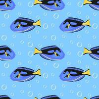 Seamless pattern with Blue tang or Paracanthurus hepatus. Marine dwellers vector