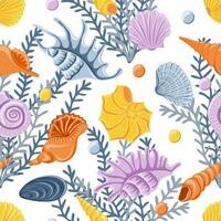 Seamless pattern with different  shells. Marine dwellers. Concept of sea and ocean life. Modern print for fabric, textiles, wrapping paper vector