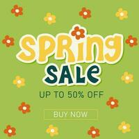 Spring sale banner. Sticker text with flowers vector