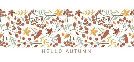 Hello autumn. Trendy design with autumn leaves, twigs and berries in minimalist style. Perfect background for banner, poster, flyer, cover vector