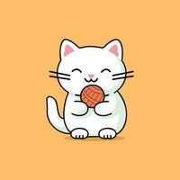 Vector cute cat playing yarn ball, cartoon vector icon illustration