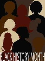 Celebrating Black History Month. Women from different countries and religions stand up for equality and freedom. Vertical banner with silhouettes of people. Vector. vector