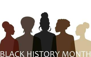 Celebrating Black History Month. Women from different countries and religions stand for equality and freedom. Translucent silhouettes on a white horizontal background. Vector. vector